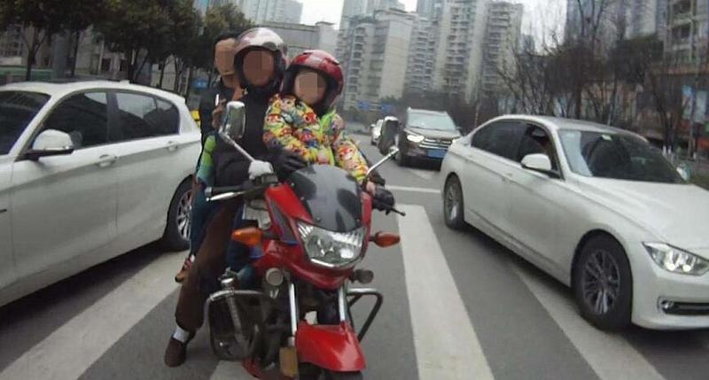 錯過校車 兩熊爸爸帶著兩個萌娃擠一輛摩托車