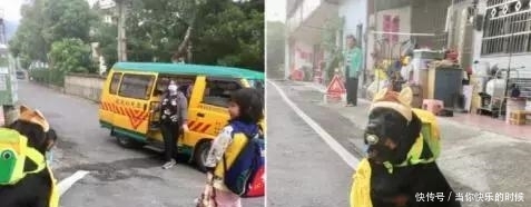 狗狗背著書包叼著奶嘴等校車，老師卻說：你超重了不能上！